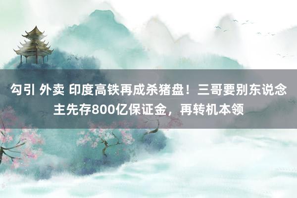 勾引 外卖 印度高铁再成杀猪盘！三哥要别东说念主先存800亿保证金，再转机本领