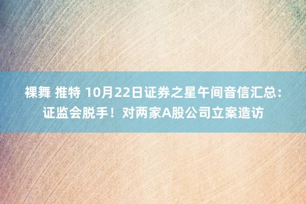 裸舞 推特 10月22日证券之星午间音信汇总：证监会脱手！对两家A股公司立案造访