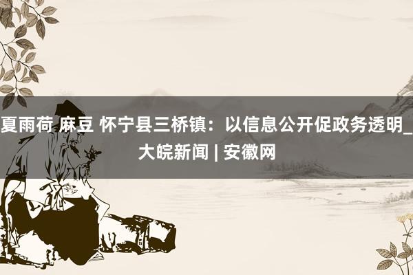 夏雨荷 麻豆 怀宁县三桥镇：以信息公开促政务透明_大皖新闻 | 安徽网