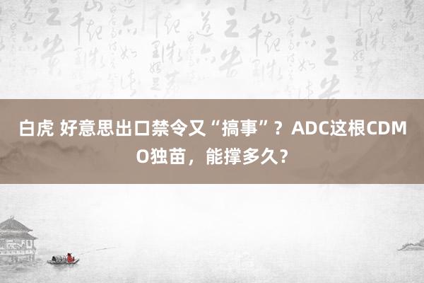 白虎 好意思出口禁令又“搞事”？ADC这根CDMO独苗，能撑多久？